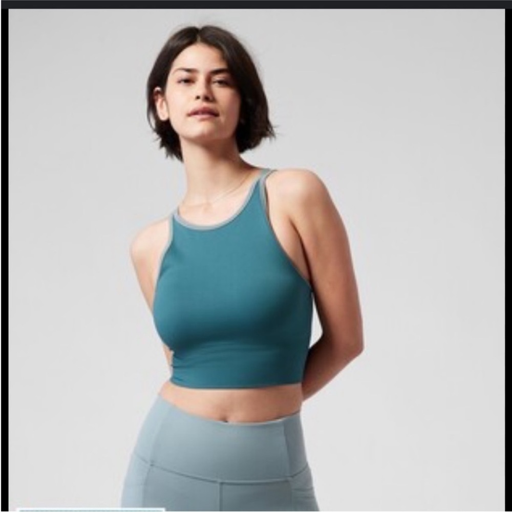 Athleta Seamless High Neck Crop Tank in Borealis Green Size Small